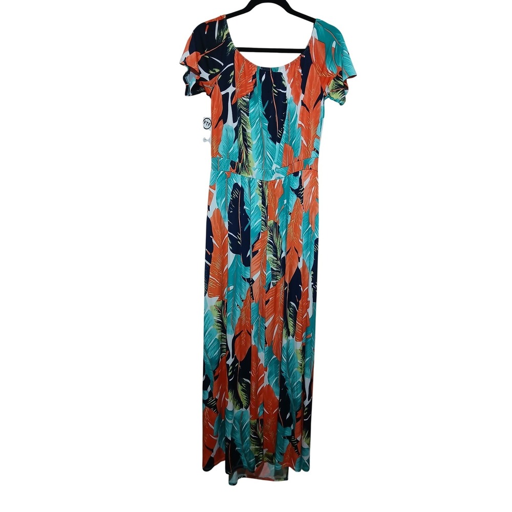Fashion to Figure Off Shoulder Tropical Maxi Dress with Bodysuit Size 1 Orange - Picture 4 of 13